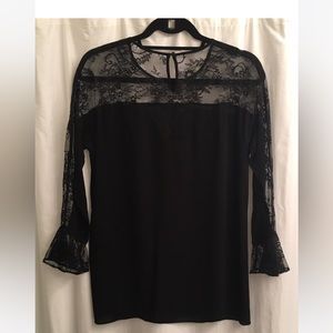 NWT MAJE Long Sleeve Black Viscose &  Lace Women’s Shirt - Size 2 Medium